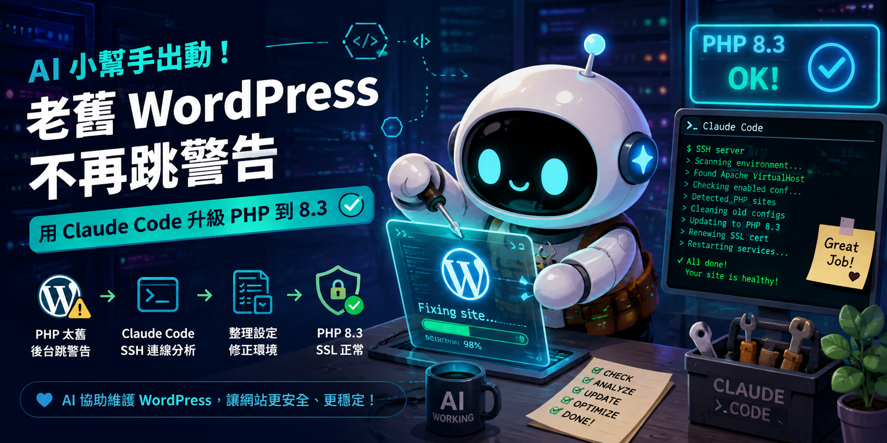 我要發一篇文，結果發現 PHP 太舊連系統後台都看不去